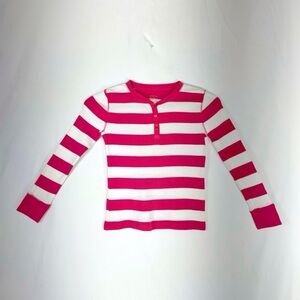 Pink and White Striped Girls Ribbed Long Sleeve Shirt